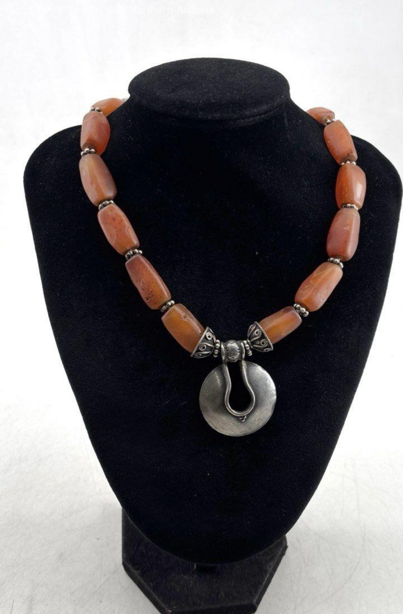 Red natural stone and silver necklace